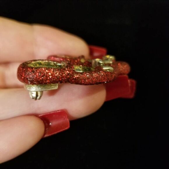 1997 Red Glitter Slippers Pin Brooch - Picture 2 of 5